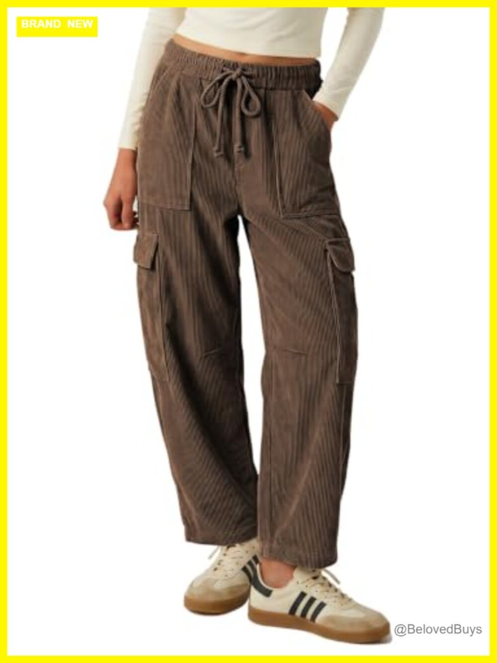 Corduroy Cargo Pants Women Loose Baggy Wide Leg Barrel Trousers